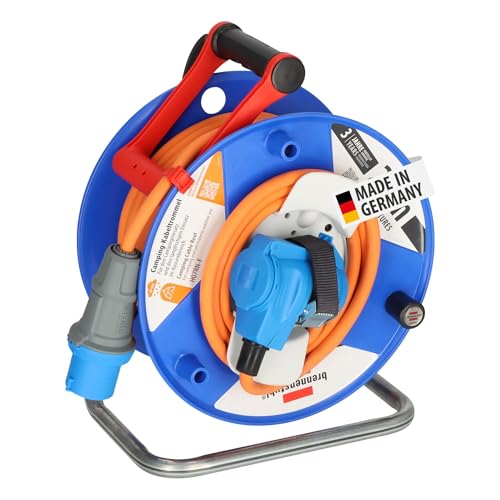 Brennenstuhl Camping-Kabeltrommel / CEE 230V Kabeltrommel 25m (H07RN-F 3G2,5 in orange, CEE-Winkelkupplung inkl. Schutzkontakt-Kombisteckdose, für den dauerhaften Einsatz außen IP44, Made in Germany) von Brennenstuhl