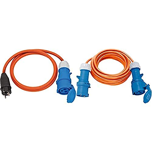 Brennenstuhl Camping-Verlängerungskabel 10m (H07RN-F 3G2,5 in orange) + Brennenstuhl Camping Adapterkabel mit Schutzkontakt-Stecker und CEE-Kupplung (1,5m Kabel in orange, H07RN-F 3G2,5) von Brennenstuhl