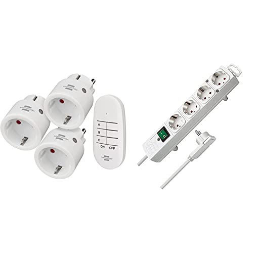 Brennenstuhl Comfort-Line Funksteckdosen-Set Mini 3+1, 3er Funkschalt-Set (Innenbereich, mit Handsender und erhöhtem Berührungsschutz) weiß & Comfort-Line Plus, Steckdosenleiste 4-fach (2m Kabel) weiß von Brennenstuhl