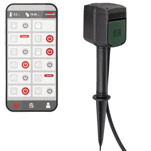 Brennenstuhl Connect WiFi Garten-Steckdose/Außensteckdose 2-fach mit Erdspieß und Montageplatte (2.4 GHz kompatibel mit Alexa und Google Assistant, Zeitschaltuhr mit Tages- und Wochenprogramm, 3m) von Brennenstuhl