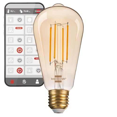 Brennenstuhl Connect WiFi Filament LED Lampe Edison (Vintage Glühbirne kompatibel mit Amazon Alexa und Google Assistant, E27, 470lm, 4,9W, warmweiß 2200K, stufenlos dimmbar, Retro, kostenfreie App) von Brennenstuhl