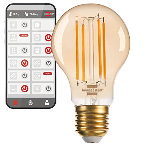 Brennenstuhl Connect WiFi Filament LED Lampe Standard (Vintage Glühbirne kompatibel mit Amazon Alexa und Google Assistant, E27, 470lm, 4,9W, warmweiß 2200K, stufenlos dimmbar, Retro, kostenfreie App) von Brennenstuhl