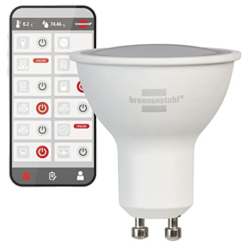 Brennenstuhl Connect WiFi GU10 Lampe (WLAN Glühbirne kompatibel mit Amazon Alexa und Google Assistant, 326lm, 4,5W, warmweiß (2700K) kaltweiß (6500), stufenlos dimmbar, kostenfreie App) von Brennenstuhl