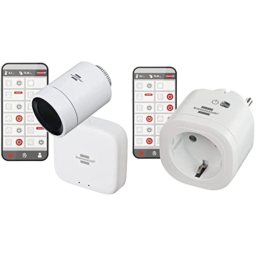 Brennenstuhl Connect Zigbee smartes Heizkörperthermostat Starter-Set, Weiß & Connect WLAN Steckdose WA 3000 XS01 (WiFi Steckdose 2.4 GHz kompatibel mit Alexa und Google Assistant) von Brennenstuhl