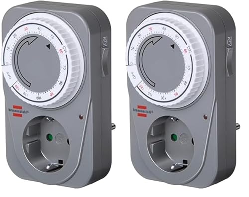 Brennenstuhl Countdown Timer MC 120, mechanische Timer-Steckdose (Timer für Steckdose mit Countdown Funktion und erhöhtem Berührungsschutz) grau (Packung mit 2) von Brennenstuhl