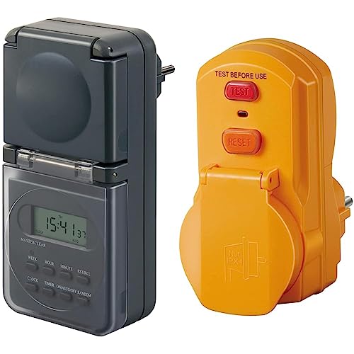 Brennenstuhl Digitale Wochenzeitschaltuhr IP44, Digitale Timer-Steckdose & Personenschutz-Adapter BDI-A 2 30 IP54 / Personenschutzstecker für außen von Brennenstuhl