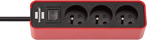 Brennenstuhl ECOLOR 3-fach Steckdosenleiste (Kabel 1,50 m H05VV-F3G1.0, mit Schalter), rot/schwarz von Brennenstuhl