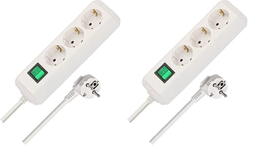 Brennenstuhl Eco-Line, Steckdosenleiste 3-Fach (Mehrfachsteckdose mit erhöhtem Berührungsschutz, Schalter und 5m Kabel) weiß (Packung mit 2) von Brennenstuhl