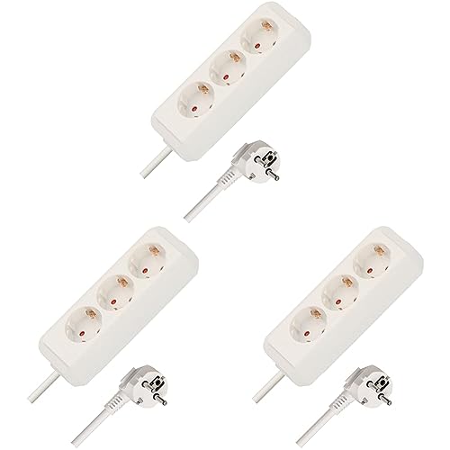 Brennenstuhl Eco-Line, Steckdosenleiste 3-Fach (Mehrfachsteckdose mit erhöhtem Berührungsschutz und 3m Kabel) weiß (Packung mit 3) von Brennenstuhl