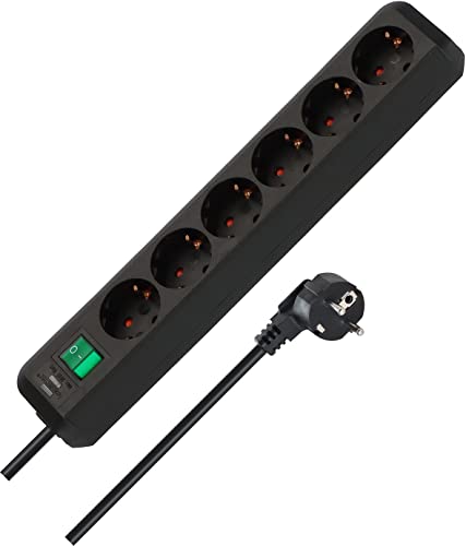 Brennenstuhl Eco-Line, Steckdosenleiste 6-Fach (Mehrfachsteckdose mit erhöhtem Berührungsschutz, Schalter und 1,5m Kabel) schwarz von Brennenstuhl