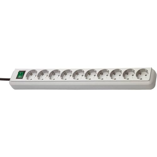 Brennenstuhl Eco-Line, Steckdosenleiste 10-Fach (Mehrfachsteckdose mit erhöhtem Berührungsschutz, Schalter und 3m Kabel) lichtgrau von Brennenstuhl