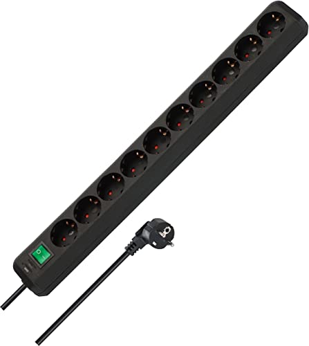 Brennenstuhl Eco-Line Steckdosenleiste 10-Fach (Mehrfachsteckdose mit erhöhtem Berührungsschutz, Schalter und 3m Kabel) schwarz von Brennenstuhl