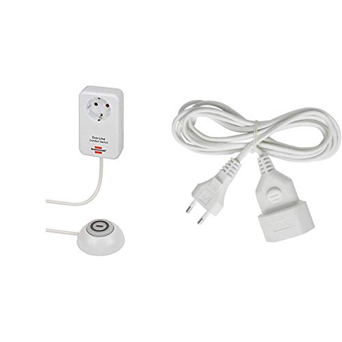 Brennenstuhl Eco Line Comfort Switch Adapter EL CSA 1 (Steckdose mit beleuchtetem Hand-/Fußschalter, mit Kinderschutz, 1,5m Kabel) & Kunstoff-Verlängerungskabel (für den Innenbereich, 3m Kabel) weiß von Brennenstuhl