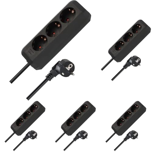 Brennenstuhl Eco-Line Steckdosenleiste 3-Fach (Mehrfachsteckdose mit erhöhtem Berührungsschutz und 1,5m Kabel) schwarz (Packung mit 5) von Brennenstuhl
