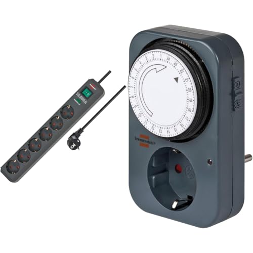 Brennenstuhl Eco-Line Steckdosenleiste 6-Fach mit Überspannungsschutz & Zeitschaltuhr MZ 20, mechanische Timer-Steckdose (Tages-Zeitschaltuhr mit erhöhtem Berührungsschutz) grau von Brennenstuhl