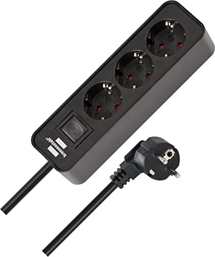 Brennenstuhl Ecolor Steckdosenleiste 3-Fach (Mehrfachsteckdose mit Schalter und 1,5m Kabel) schwarz von Brennenstuhl