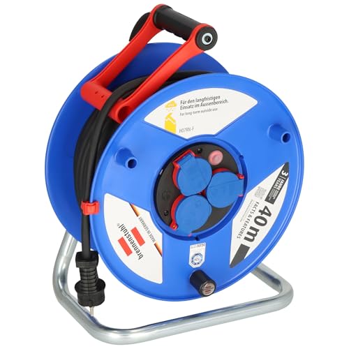 Brennenstuhl Garant IP44 Gewerbe-/Baustellen-Kabeltrommel, 40m - Spezialkunststoff (ständiger Einsatz im Außenbereich, Made in Germany) blau von Brennenstuhl