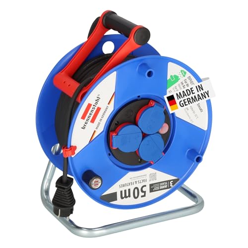 Brennenstuhl Garant IP44 Kabeltrommel (50m, Spezialkunststoff, kurzfristiger Einsatz im Außenbereich, Made in Germany) blau von Brennenstuhl