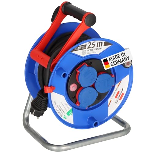 Brennenstuhl Garant IP44 Kabeltrommel (25m, Spezialkunststoff, kurzfristiger Einsatz im Außenbereich, Made in Germany) blau von Brennenstuhl
