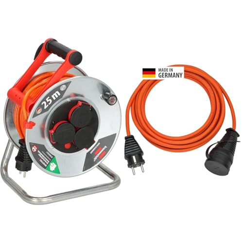 Brennenstuhl Garant S V2 IP44 Kabeltrommel 25m Outdoor & BREMAXX® Verlängerungskabel Orange 25m Kabellänge, Stahlblech, kurzfristiger Einsatz im Außenbereich von Brennenstuhl