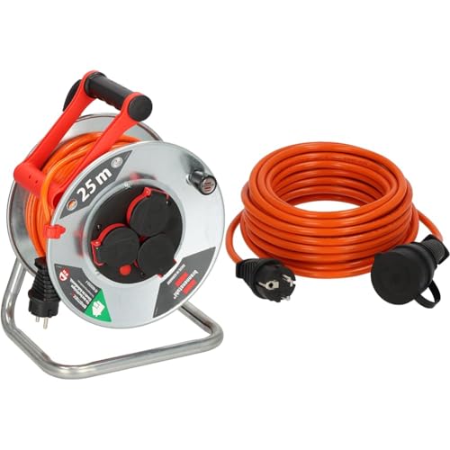 Brennenstuhl Garant S V2 IP44 Kabeltrommel 25m Outdoor & BREMAXX Verlängerungskabel (10m Kabel in orange, für den Einsatz im Außenbereich IP44, Stromkabel einsetzbar bis -35 °C, öl- und UV-beständig) von Brennenstuhl