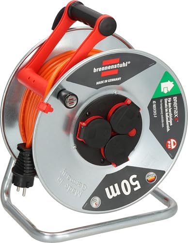 Brennenstuhl Garant S V2 IP44 Kabeltrommel 50m outdoor (Made in Germany, Kabel in schwarz, Stahlblech, kurzfristiger Einsatz im Außenbereich) von Brennenstuhl