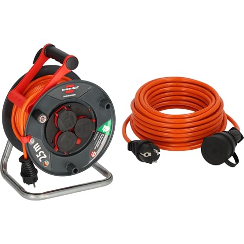 Brennenstuhl Garant V2 IP44 Kabeltrommel 25m Outdoor & BREMAXX Verlängerungskabel (10m Kabel in orange, für den Einsatz im Außenbereich IP44, Stromkabel einsetzbar bis -35 °C, öl- und UV-beständig) von Brennenstuhl