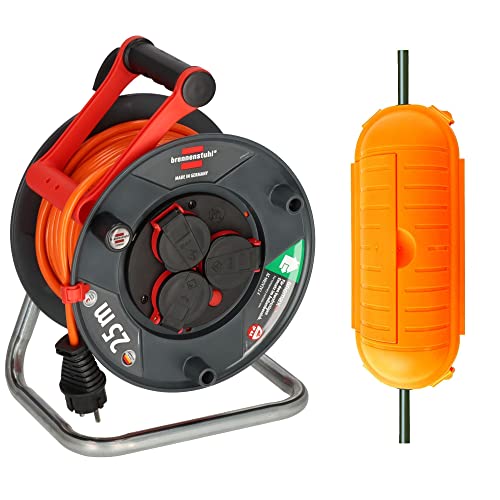 Brennenstuhl Garant V2 IP44 Kabeltrommel 25m outdoor (Made in Germany, Kabel in Signalfarbe orange, kurzfristiger Einsatz im Außenbereich) & Safe-Box BIG IP44 / Schutzbox für Verlängerungskabel, gelb von Brennenstuhl