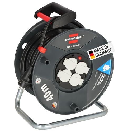 Brennenstuhl Garant V2 Kabeltrommel 40m Kabel (Made in Germany, 4 Schutzkontakt-Steckdosen, Überhitzungsschutz, Trommelkörper aus Spezialkunststoff) von Brennenstuhl