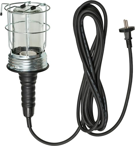 Brennenstuhl Handleuchte/Werktstattlampe aus Hartgummi mit stabilem Schutzkorb (60 W, 136 mm Durchmesser, 5m Kabel) schwarz von Brennenstuhl
