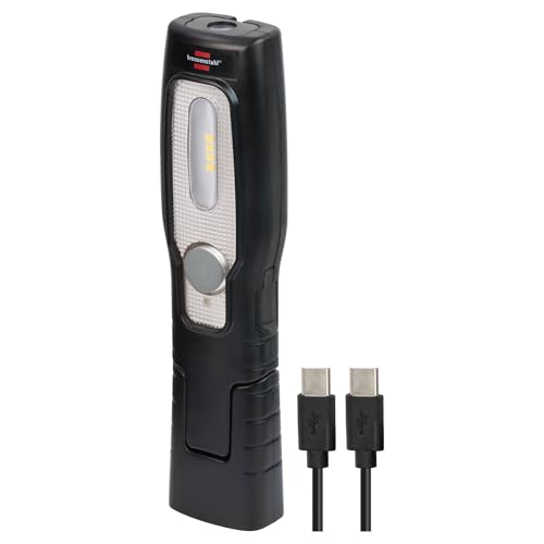 Brennenstuhl LED Akku Handleuchte HL 201 A/LED Werkstattlampe mit Akku (250 + 70lm, knickbarer Haltefuß, handliche Arbeitsleuchte mit Magnet und Haken, inklusive USB C Kabel) von Brennenstuhl