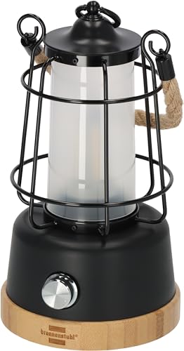Brennenstuhl LED Akku Outdoor Lampe CAL 1 (350lm, IP44, bis zu 75h Leuchtdauer, stufenlos dimmbar, Farbtemperatur einstellbar, wiederaufladbare USB Campinglampe mit Hanfseil und Bambussockel) von Brennenstuhl