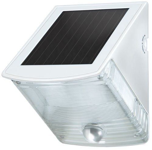 Brennenstuhl LED Solarlampe mit Bewegungsmelder/Außenleuchte mit integriertem Solarpanel und Infrarot Bewegungssensor (LED Strahler IP44, 85lm, inklusive 3 aufladbarer und austauschbarer Akkus) weiß von Brennenstuhl