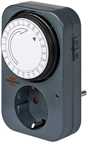 Brennenstuhl Zeitschaltuhr MZ 20, mechanische Timer-Steckdose (Tages-Zeitschaltuhr mit erhöhtem Berührungsschutz) grau von Brennenstuhl