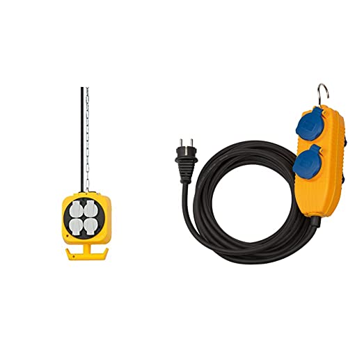 Brennenstuhl Pendel Stromverteiler/Hängeverteiler mit 2 x 4 Schutzkontakt-Steckdosen & Baustellenkabel IP54 mit Powerblock von Brennenstuhl