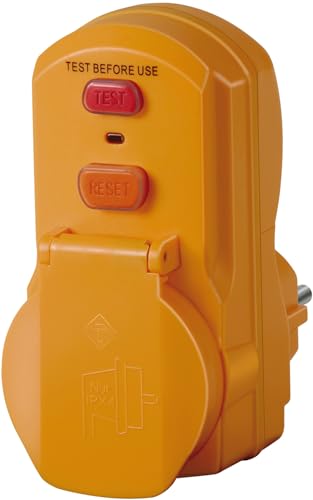 Brennenstuhl Personenschutz-Adapter BDI-A 2 30 IP54 / Personenschutzstecker für außen (zweipolige Abschaltung, Gelb, 30mA) von Brennenstuhl