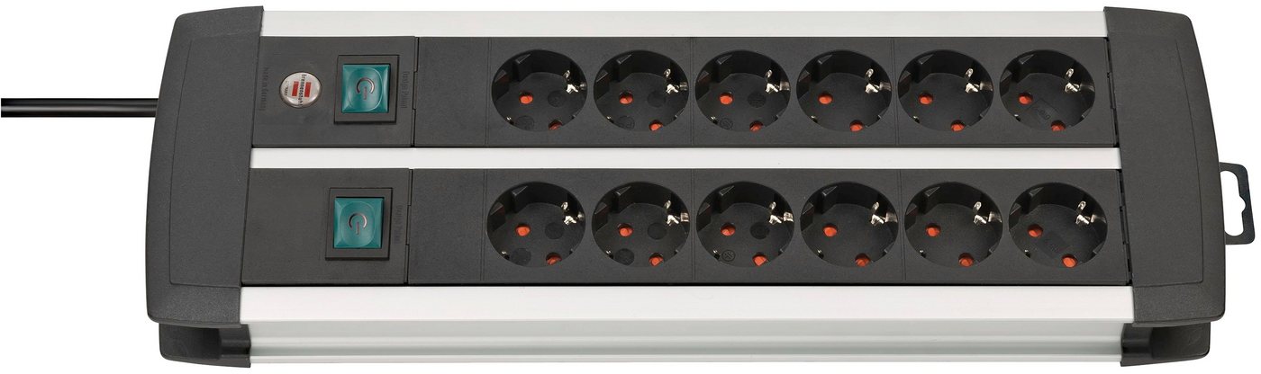 Brennenstuhl Premium-Duo-Alu-Line Einbau-Tischsteckdosenleiste 12-fach (Ein- / Ausschalter, Schalterbeleuchtung, separate Ein- / Ausschalter, Kindersicherung, Schutzkontaktstecker, Kabellänge 3 m), 2x6 Steckdosen getrennt schaltbar von Brennenstuhl