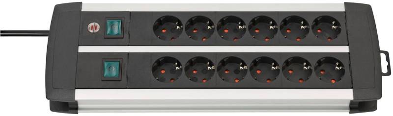 Brennenstuhl Premium-Duo-Alu-Line Einbau-Tischsteckdosenleiste 12-fach (Ein- / Ausschalter, Schalterbeleuchtung, separate Ein- / Ausschalter, Kindersicherung, Schutzkontaktstecker, Kabellänge 3 m), 2x6 Steckdosen getrennt schaltbar von Brennenstuhl