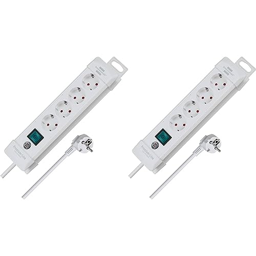 Brennenstuhl Premium-Line, Steckdosenleiste 4-Fach (Steckerleiste mit Schalter und 1,8m Kabel - 45° Winkel der Schutzkontakt-Steckdosen, Made in Germany) weiß (Packung mit 2) von Brennenstuhl