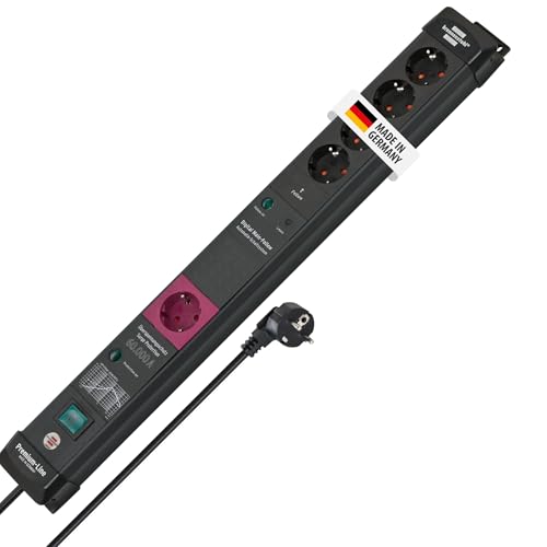 Brennenstuhl Premium-Line Steckdosenleiste 5-Fach mit Überspannungsschutz und Main-Follow Funktion (Mehrfachsteckdose mit Schalter und 3m Kabel, Steckdosenleiste Wandmontage, Made in Germany) schwarz von Brennenstuhl