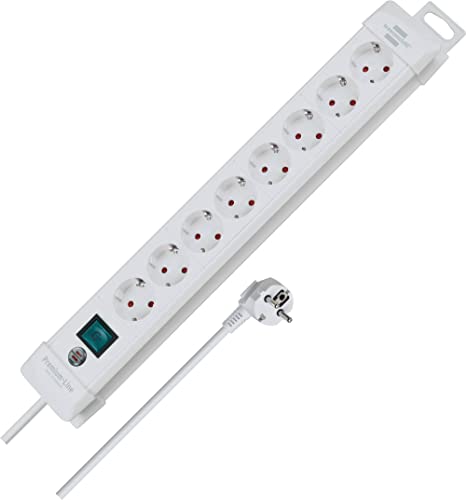 Brennenstuhl Premium-Line, Steckdosenleiste 8-Fach (Mehrfachsteckdose mit Schalter und 3m Kabel - 45° Winkel der Schutzkontakt-Steckdosen, Made in Germany) weiß von Brennenstuhl