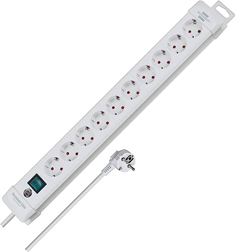 Brennenstuhl Premium-Line Steckdosenleiste 10-Fach (Mehrfachsteckdose mit Schalter und 3m Kabel, Steckdosenleiste Wandmontage, Made in Germany) weiß von Brennenstuhl