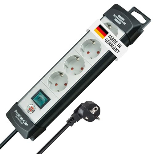 Brennenstuhl Premium-Line Steckdosenleiste 4-Fach (Mehrfachsteckdose mit Schalter und 1,8m Kabel - 45° Anordnung der Steckdosen, Steckdosenleiste Wandmontage, Made in Germany) schwarz/grau von Brennenstuhl