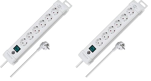 Brennenstuhl Premium-Line Steckdosenleiste 6-Fach (Mehrfachsteckdose mit Schalter und 3m Kabel - 45° Winkel der Schutzkontakt-Steckdosen, Made in Germany) weiß (Packung mit 2) von Brennenstuhl