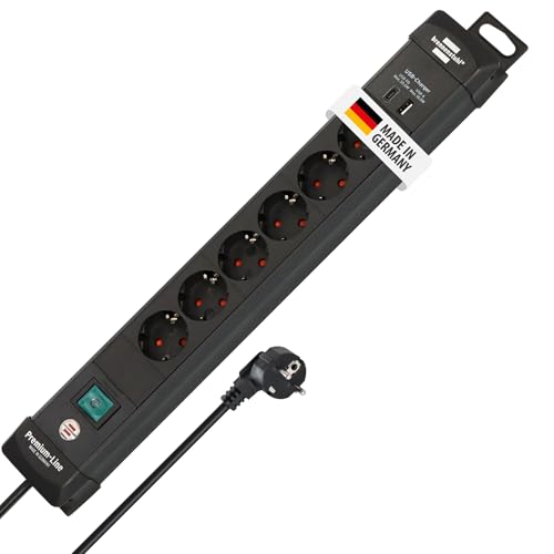 Brennenstuhl Premium-Line Steckdosenleiste 6-fach mit USB C PD 30W und USB A 18W (Made in Germany, Mehrfachsteckdose mit Schalter und 3m Kabel, Steckerleiste zur Wandmontage) schwarz von Brennenstuhl