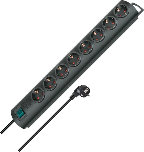 Brennenstuhl Primera-Line, Steckdosenleiste 8-Fach (Mehrfachsteckdose mit Schalter und 2m Kabel, 90° Anordnung der Steckdosen) schwarz von Brennenstuhl