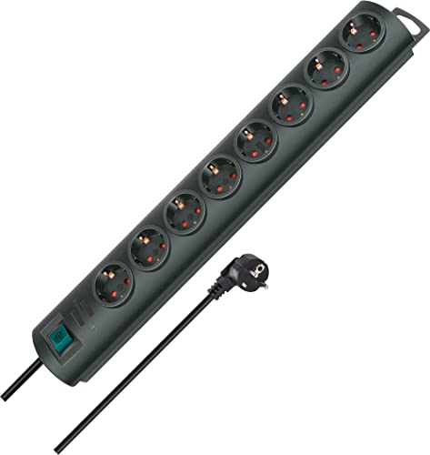 Brennenstuhl Primera-Line, Steckdosenleiste 8-Fach (Mehrfachsteckdose mit Schalter und 2m Kabel, 90° Anordnung der Steckdosen) schwarz von Brennenstuhl