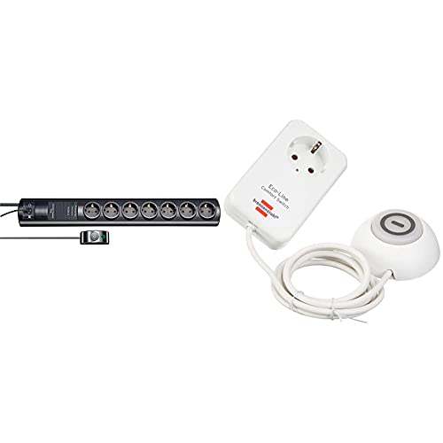 Brennenstuhl Primera-Tec Comfort Switch Plus, Steckdosenleiste 7-Fach mit Überspannungsschutz (2m Kabel) schwarz & Eco Line Comfort Switch Adapter EL CSA 1 (1,5m Kabel) von Brennenstuhl