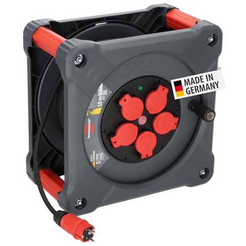 Brennenstuhl Professional Baustellen-Kabeltrommel KA 5100 5 IP44 (50m H07RN-F 3G1,5 Kabel in schwarz, 5 Schutzkontakt-Steckdosen, Baustelleneinsatz und ständiger Einsatz im Freien, Made in Germany) von Brennenstuhl