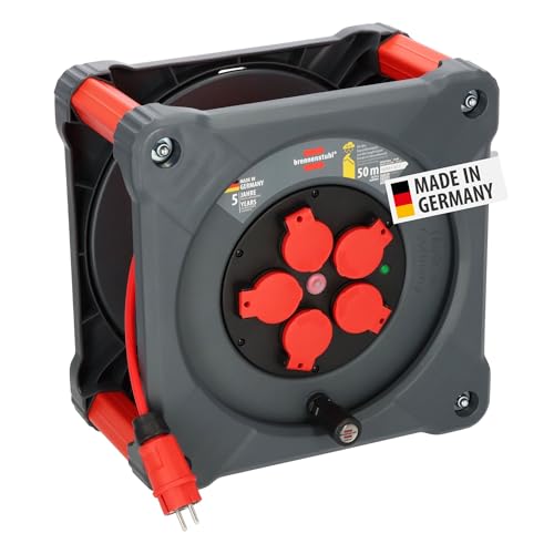 Brennenstuhl Professional Baustellen-Kabeltrommel KA 5110 5 IP44 (50m BQ-Kabel in rot, 5 Schutzkontakt-Steckdosen, Baustelleneinsatz und ständiger Einsatz im Freien, Made in Germany) von Brennenstuhl